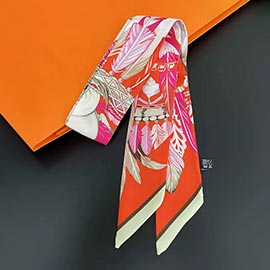Feather Print Silky Twilly Skinny Scarf