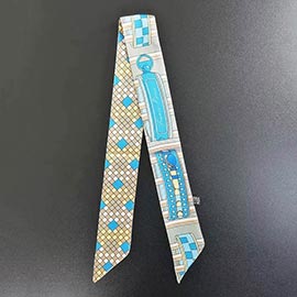 Geometric Print Silky Twilly Skinny Scarf