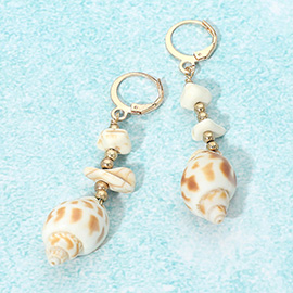 Spiral Shell Organic Beads Link Drop Huggie Earrings