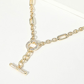 14K Gold Plated CZ Pave Toggle Accent Chunky Chain Necklace