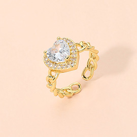 Heart CZ Stone Accent Adjustable Chain Ring