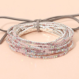 12PCS - Ribbon Colorful Rhinestone Layered Stretch Bracelets