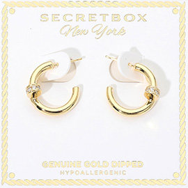 SECRET BOX_Genuine Gold Dipped Stone Pave Mini Nail Hoop Earrings