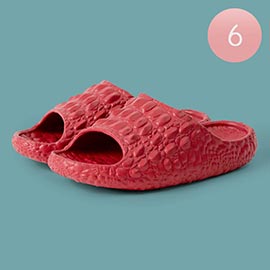 6Pairs - Womens Solid Crocodile Slide Slippers