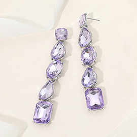 Faceted Teardrop Oval Rectangle Stone Cluster Link Dropdown Evening Earrings