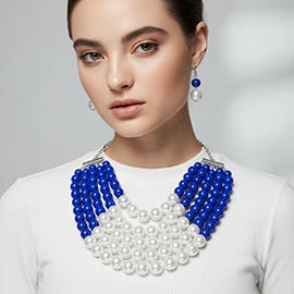 Pearl Beaded Multi Strand Statement Necklace