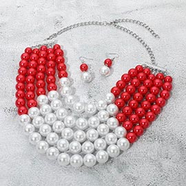 Pearl Beaded Multi Strand Statement Necklace