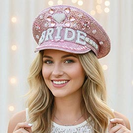 Pearl BRIDE Lettering Rhinestone Heart Embellished Sequin Bridal Captain Hat