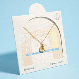 Gold Dipped Stone Pave Sailing Boat Pendant Necklace