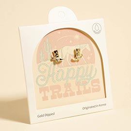 Gold Dipped Stone Pave Western Cowboy Boot Stud Earrings