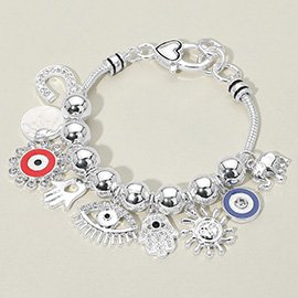 Evil Eye Hamsa Hand Elephant Sun Horseshoe Charm Beaded Bracelet