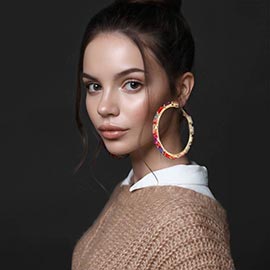 Oversized Glass Stone Evening Hoop Earrings