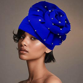 Pearl Rhinestone Cluster Embellished Flower Accent Turban Hair Wrap