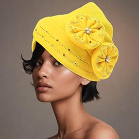 Pearl Rhinestone Cluster Embellished Floral Turban Hair Wrap