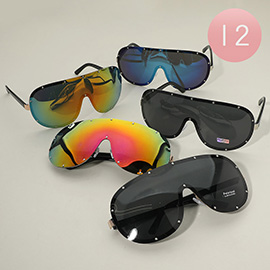 12Pairs - Oversized Rimless Shield Fashion Sunglasses
