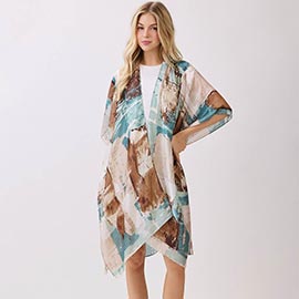 Abstract Modern Art Inspired Print Silky Feel Kimono Poncho