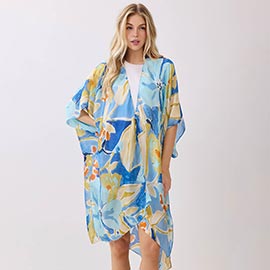 Vibrant Botanical Floral Print Silky Feel Kimono Poncho