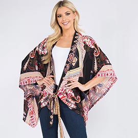Boho Paisley Patchwork Pattern Kimono Wrap Poncho