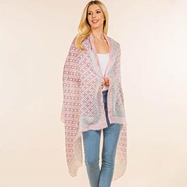 Geometric Pattern Fringe Shoulder Wrap Scarf