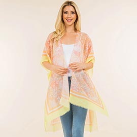 Paisley Border Pattern Open Front Kimono Poncho