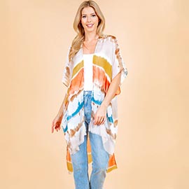 Lightweight Pastel Tie-dye Open Front Kimono Poncho