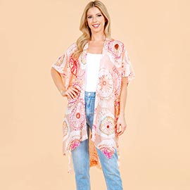 Lightweight Abstract Geometric Pattern Open Front Kimono Poncho