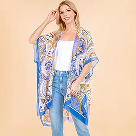 Lightweight Paisley Pattern Open Front Kimono Poncho