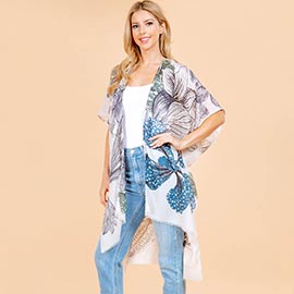 Lightweight Floral Pattern Open Front Kimono Poncho